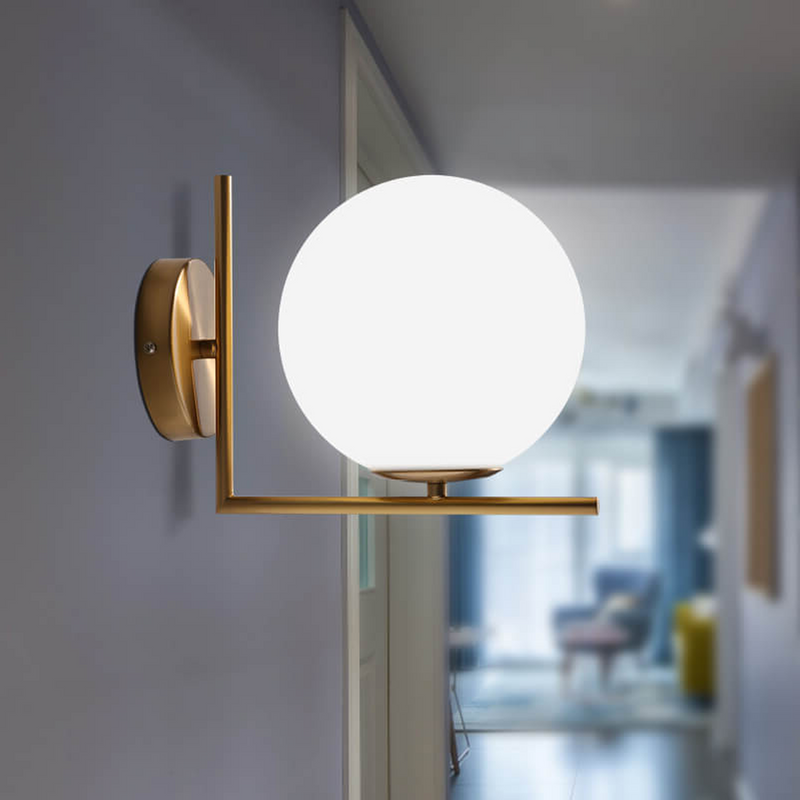COPPER | Nordic Gold L-Shaped Glass Ball Wall Lamp